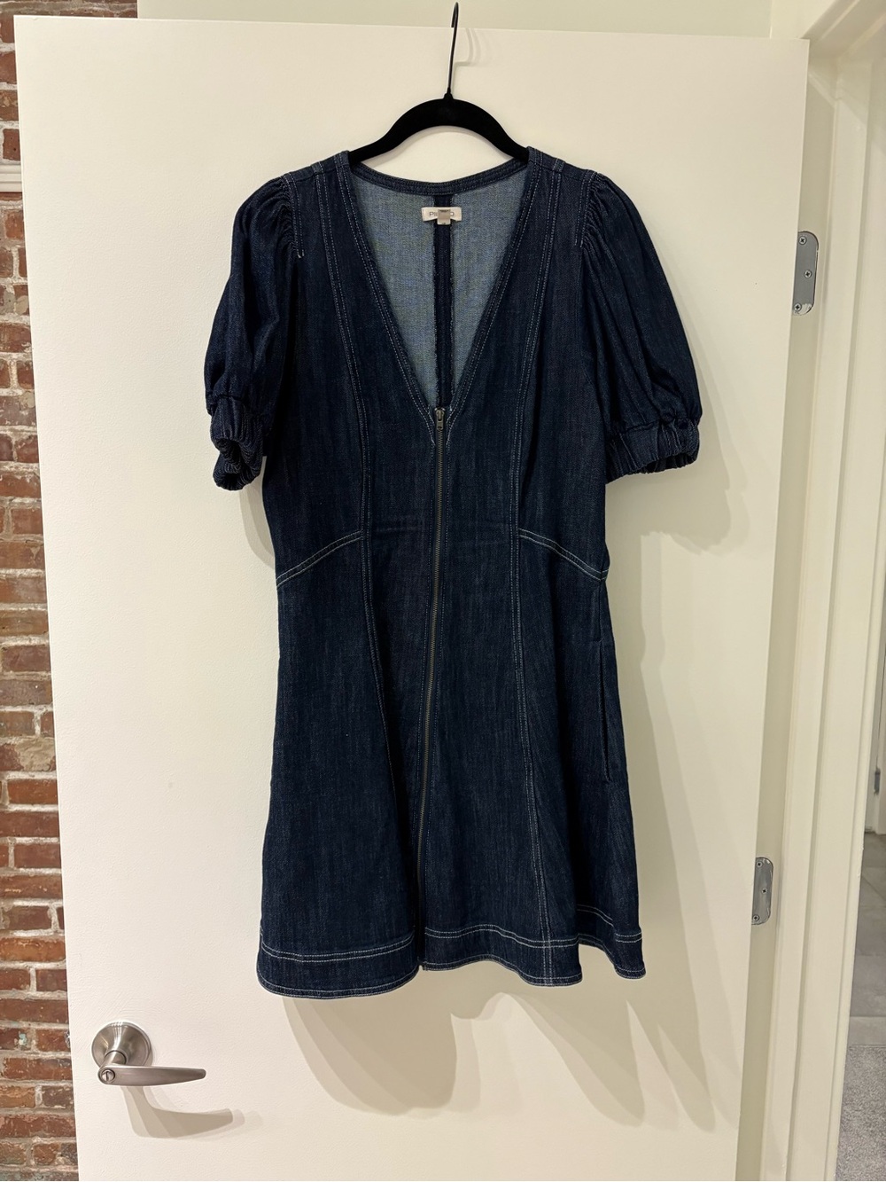 Pilcro Dark Blue Denim Zip-Front Short Sleeve Overall Dress